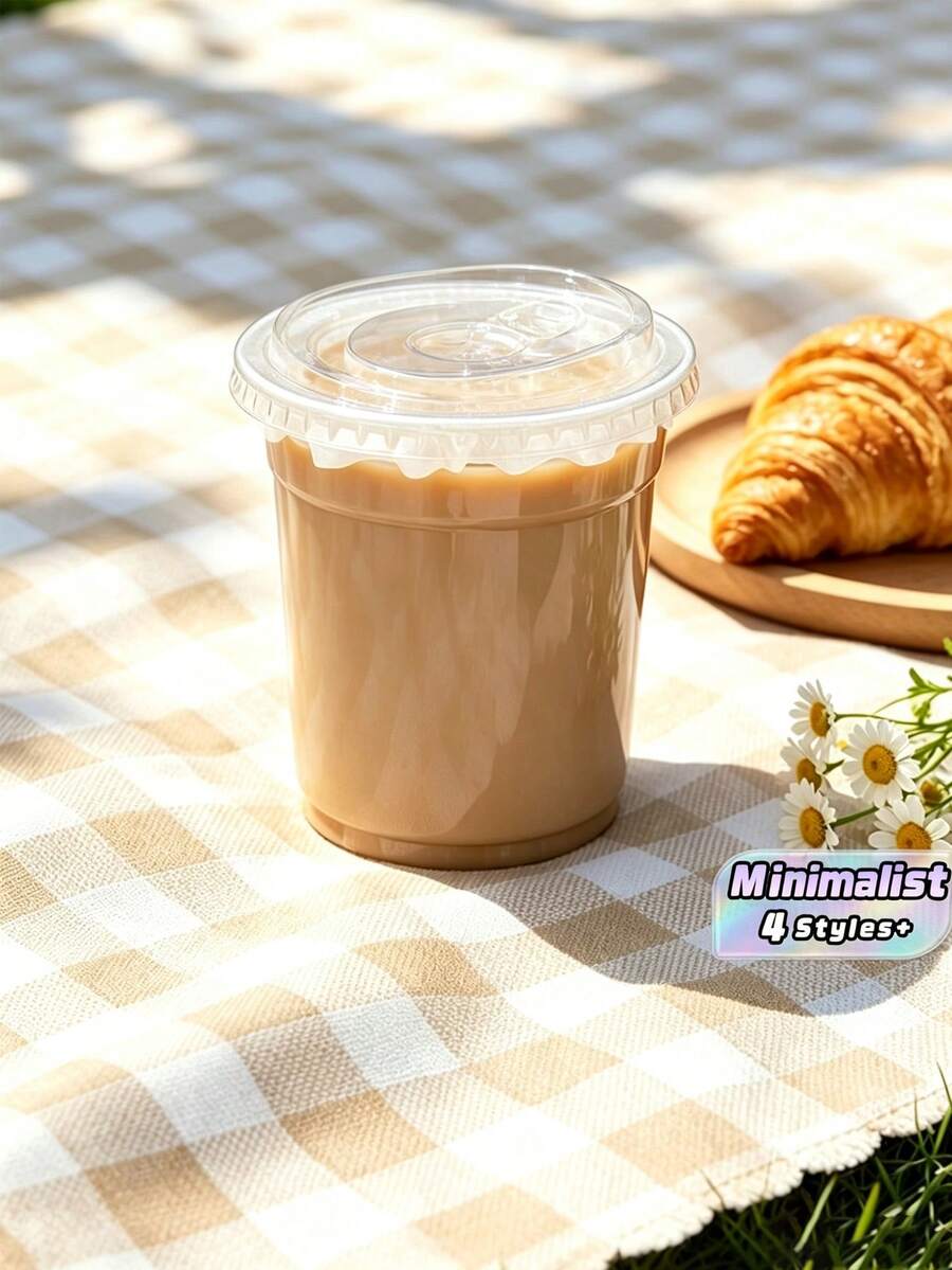 Thickened High‑Clear PET Drink Cups With Leak‑Proof Dome Lids, Straw‑Compatible Food‑Grade Transparent Cups, Sturdy Deformation‑Resistant For Iced Americano Latte Fruit Tea, Commercial Use For Shop Stall - Clear - View 1