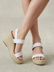 Styleloop Women's New White Straw Rope Platform Wedge Sandals - White - View 2