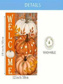 1PC Fall Pumpkin Welcome Garden Flag, Double-Sided Outdoor Decor With Orange Background Autumn Leaves, Polyester For Porch, Yard, Thanksgiving, Halloween, Home, Seasonal - multicolor - View 3
