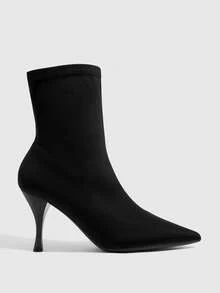 Daringsoles Skinny Commuter Versatile Elastic Socks Boots Autumn And Winter New Pointed Middle Heel Boots Color Simple Temperament Commuter Fashion Elastic Boots - Black - View 2