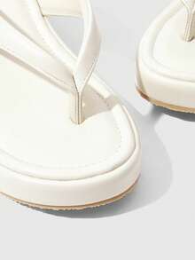 HighSole 春夏新款米色厚底坡跟夾腳拖鞋女鞋，女款防滑增高休閒舒適涼鞋，百搭涼鞋 - 杏色 - 查看 8