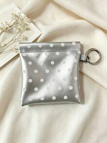 Haus Hana Spring‑Steel Opening Polka‑Dot PU Pouch, Portable Lipstick Coin Purse With Hanging Loop For Cards & ID Storage - Multicolor - View 6