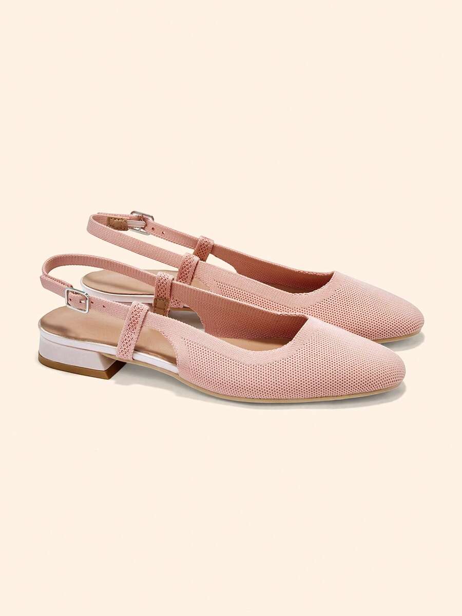 CUCCOO BASICS Women's Shoes Spring And Summer Simple Classic Woven Material Round Toe Short Heel Shoes Suitable For Commuting Dating Parties Parties - Pink - View 1
