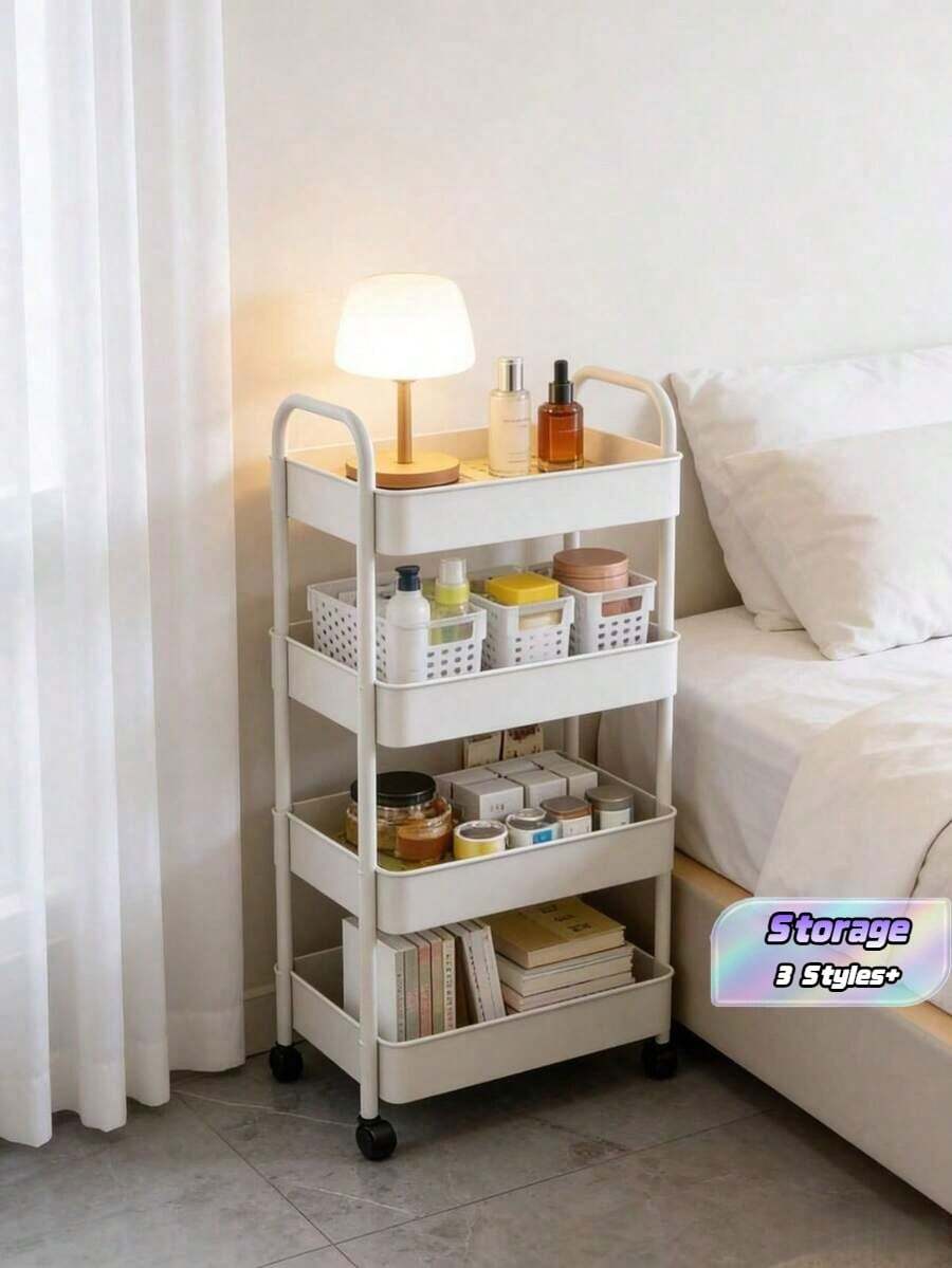 3/4 Tier Mobile Cart With Wheels - Multi-Functional Storage Trolley, Rolling Storage Shelf, Durable Plastic Construction, Easy Assembly, No Tools Required, Space-Saving Storage Rack, Suitable For Kitchen, Bathroom, Office, Bedroom, Bookshelf - Car Storage Rack/Black - View 1