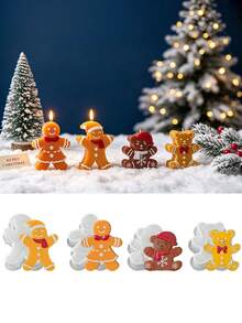 Christmas Silicone Mold DIY, Gingerbread Man Snowman Snowflake Bear Pendant Ornament Mold For Resin Candle Plaster Craft Making - White - View 1