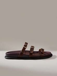 Solecia Women's New Fashion Brown Comfortable Flat Beach Sandals For Vacation - Brown - View 2