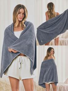 GLOWMODE Coral Fleece Plush Thick Bath Towel With Absorbent Soft Touch & Woven Logo Label Camping Outdoors Travel Vacation Gym Studio Daily Home Gear - Grey - View 8