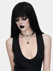MortiRose Punk Style Rivet Leather Star Necklace Dark Babes Multi-Layer Collarbone Chain Personalized Niche Collar - Black - View 3