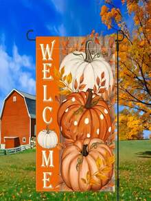 1PC Fall Pumpkin Welcome Garden Flag, Double-Sided Outdoor Decor With Orange Background Autumn Leaves, Polyester For Porch, Yard, Thanksgiving, Halloween, Home, Seasonal - multicolor - View 7