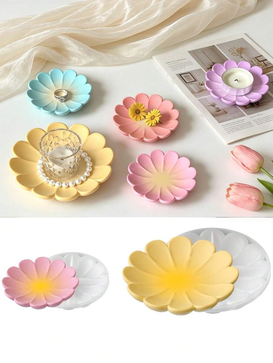 Flower Petal Silicone Mold, DIY Plaster Aroma Diffuser Tray Mold For Resin Epoxy Jewelry Dish Trinket Tray Ornament Craft Making - flower - View 1
