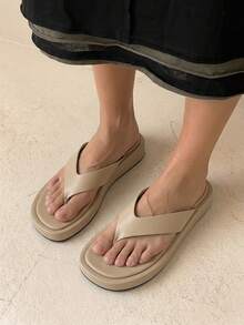 HighSole 女款露趾極簡主義涼鞋 海邊度假 音樂節穿搭 - 卡其色 - 查看 3