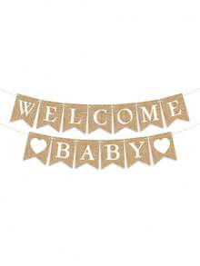 1 Set Rustic Burlap Welcome Banner Neutral Gender Unisex Home Decoration For Housewarming Party Wedding Porch Entryway Farmhouse Style Wall Hanging Sign - khaki - View 10