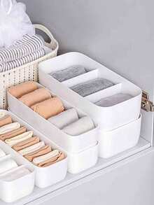 Socks Organizer Box 1pc Solid White Simple Compartment Underwear Storage Container For Home Room Holiday Bedroom Decor Dresses Pants Jeans Boots Skirts T-Shirts Blouses Jumpsuits Spring Summer Winter Minimalist Must Have Smart Solution - View 2