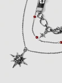 MortiRose Punk Style Rivet Leather Star Necklace Dark Babes Multi-Layer Collarbone Chain Personalized Niche Collar - Black - View 4