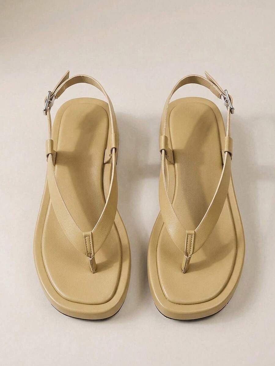 HighSole 春夏新款可調節扣環都市極簡風涼鞋,柔軟舒適,適合通勤、購物、海邊度假、音樂節穿著 - 卡其42# - 查看 1