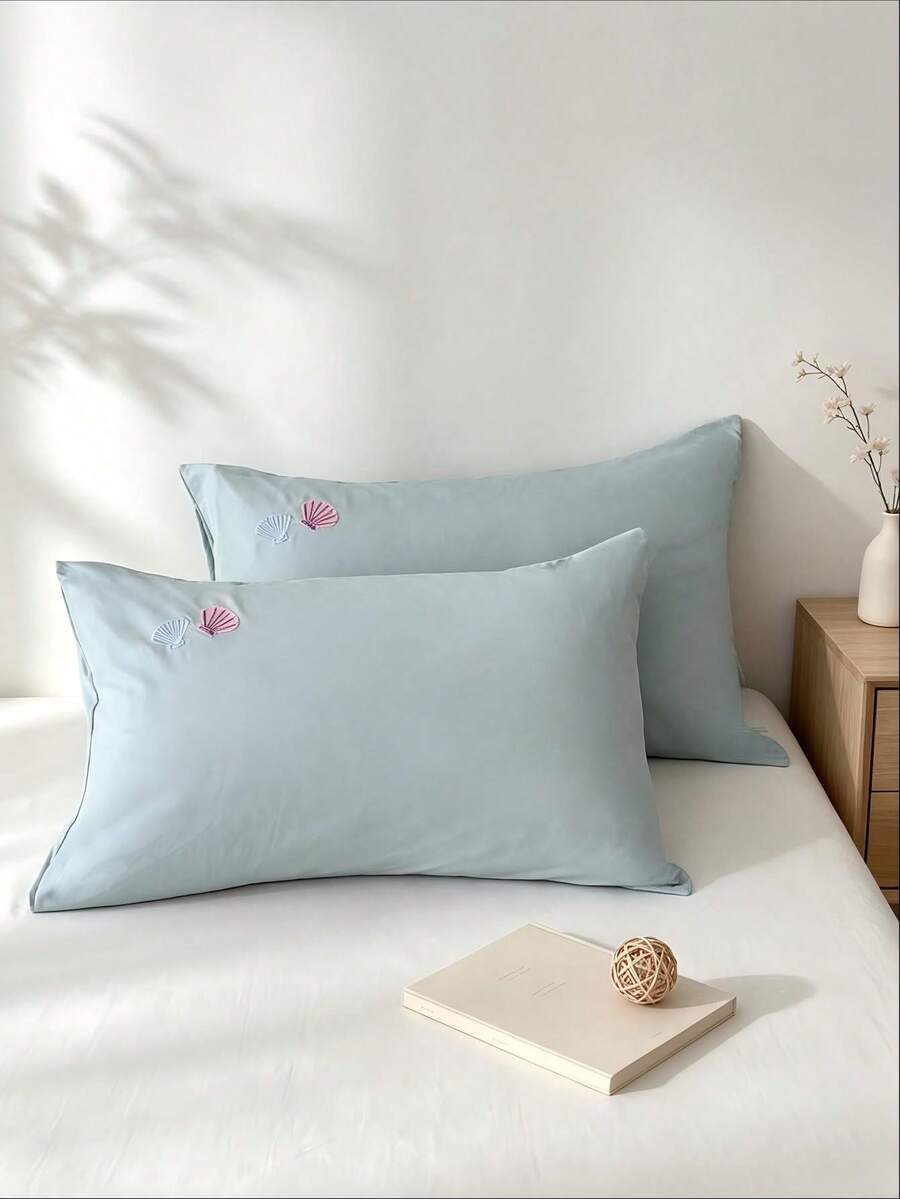 Cirelle 2Pcs Polyester Embroidered Envelope‑Closure Pillowcases Smooth Breathable Polyester Bedding Pillow Protector Case With Envelope Closure (No Insert) - Green - View 1