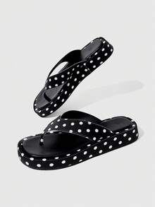HighSole 春夏新款寬版露趾厚底女款涼鞋，柔軟舒適，適合購物、海邊度假、音樂節，百搭款 - 圓點黑 - 查看 10