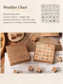 25 Pieces Wooden Rubber Stamp Kit Made Of Premium Beech Wood, Assorted Cute Patterns Covering Facial Expressions, Weather Icons, Versatile Decorative Stamps For Handmade Journal & Planner Making - multicolor - View 10