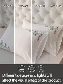 Cirelle 2件組 聚酯纖維刺繡信封式封口枕套，光滑透氣聚酯纖維床上用品枕頭保護套，信封式封口（不含枕芯） - 白色 - 查看 4