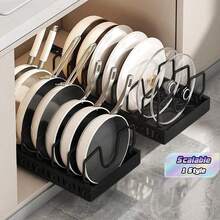 1pc Heavy Duty Pull-Out Pot Lid Organizer, Under Cabinet Mount, 7-Tier Adjustable Shelves, Space-Saving Slide-Out Rack, Suitable For Pots, Pans And Pot Lids, For Kitchen, Dining Room Or Home Use, Easy Install Under Cabinet Storage Rack - Multicolor - View 1