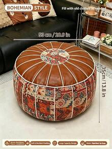 1pc Bohemian Floral Embroidered Storage Ottoman (Without Filling), Soft Hidden Clothing And Toy Storage, Waterproof Pu Leather, Providing Comfortable Experience For Every Home Space, Suitable For Living Room, Bedroom, And Entryway, Single Piece For - Coffee Brown - View 11