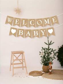 1 Set Rustic Burlap Welcome Banner Neutral Gender Unisex Home Decoration For Housewarming Party Wedding Porch Entryway Farmhouse Style Wall Hanging Sign - khaki - View 7