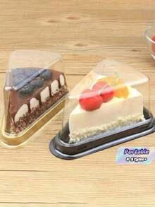 1/20/50pcs/Set Triangle Cake Box With Spoon, 6-Inch And 8-Inch Transparent Layered Cake Portable Box, Suitable For Mousse Cake Slices, Transparent Cake Slice Container, Cake Box, Plastic Cheesecake Container With Lid, Birthday Party Gift, Wedding - Multicolor - View 1