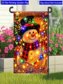 1PC 2D Flat Snowman Christmas Light Floral Pattern Garden Flag, Single-Sided Durable For Yard, Patio, Home, Holiday, Spring Summer Outdoor Decor, No Pole Included - multicolor - View 6