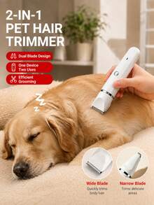 Teckwe 1pc ABS Plastic Cordless Pet Hair Clipper Kit 2 In 1 Interchangeable Heads Low Noise Washable USB Rechargeable Trimmer White Green For Small Large Dogs And Cats Home Pet Grooming Professional Pet Shaver Built In 500mAh Battery - View 3
