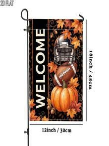 1PC 2D Flat Fall Halloween Orange Football Helmet Welcome Garden Flag, Single-Sided Outdoor Porch Yard Decor For Home, Party, Holiday, Seasonal Display, No Pole - multicolor - View 2