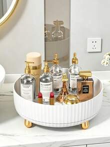 1Pc Large Capacity Multifunctional Rotating Storage Box - Heavy-Duty Plastic Storage Tray With Golden Leg Rack Suitable For Bathrooms, Kitchens, Offices, Living Rooms - Space Saving Modern Decorative Center Piece With Round Edges. - Multicolor - View 5