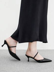 CUCCOO BIZCHIC 女款尖頭黑色啞光綁帶簡約通勤細高跟鞋 - 黑色 - 查看 4