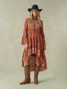 Styleloop 女款尖頭低跟棕色刺繡西部靴 一腳套寬筒靴 音樂節度假休閒騎士靴 - 棕色 - 查看 12