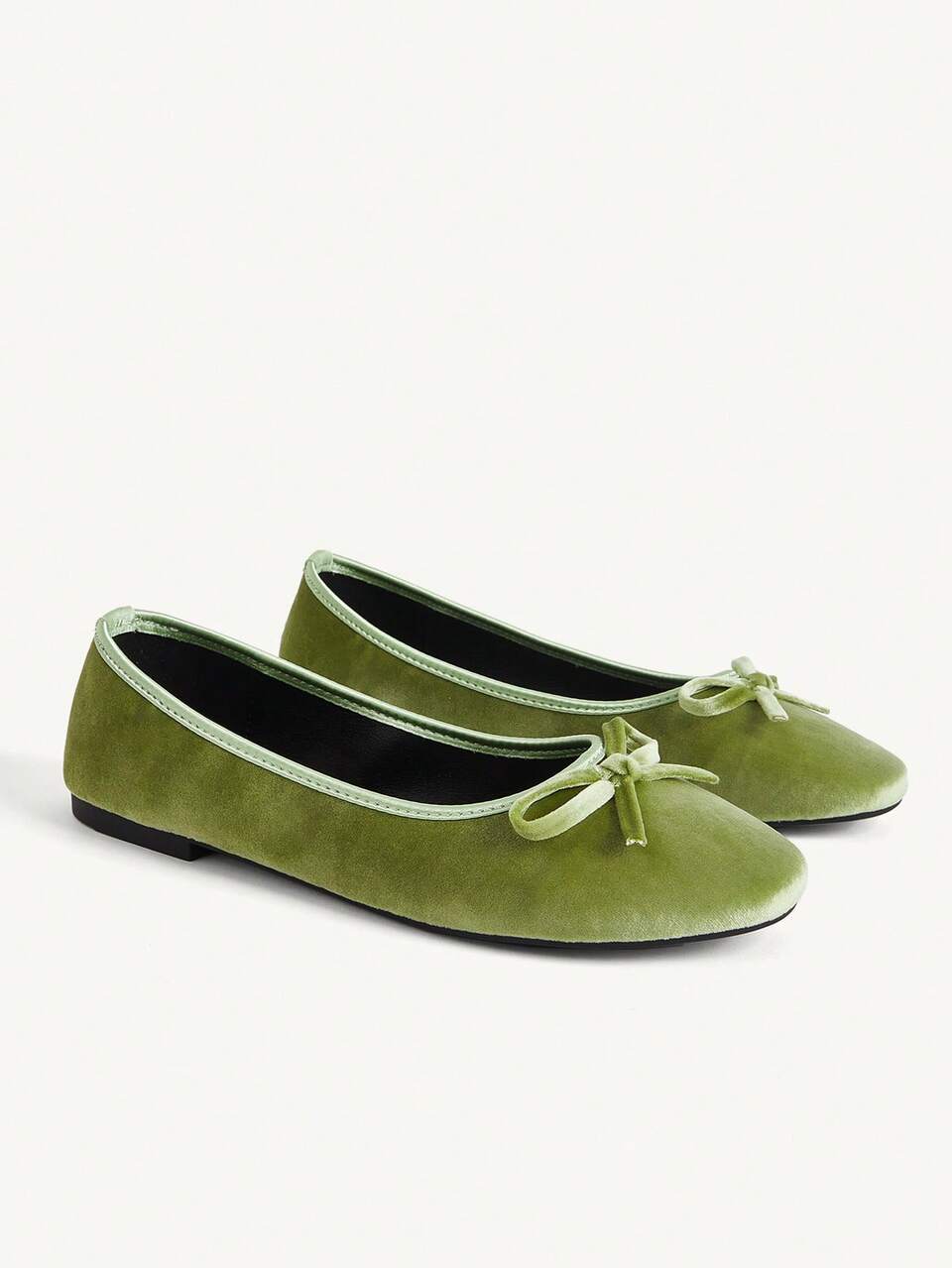 CUCCOO CHICEST French Low Vamp Bow Decoration Round Toe Flat Bottom Elegant Commuter Ballet Army Green Suede Women Flat Shoes Dating Vacation