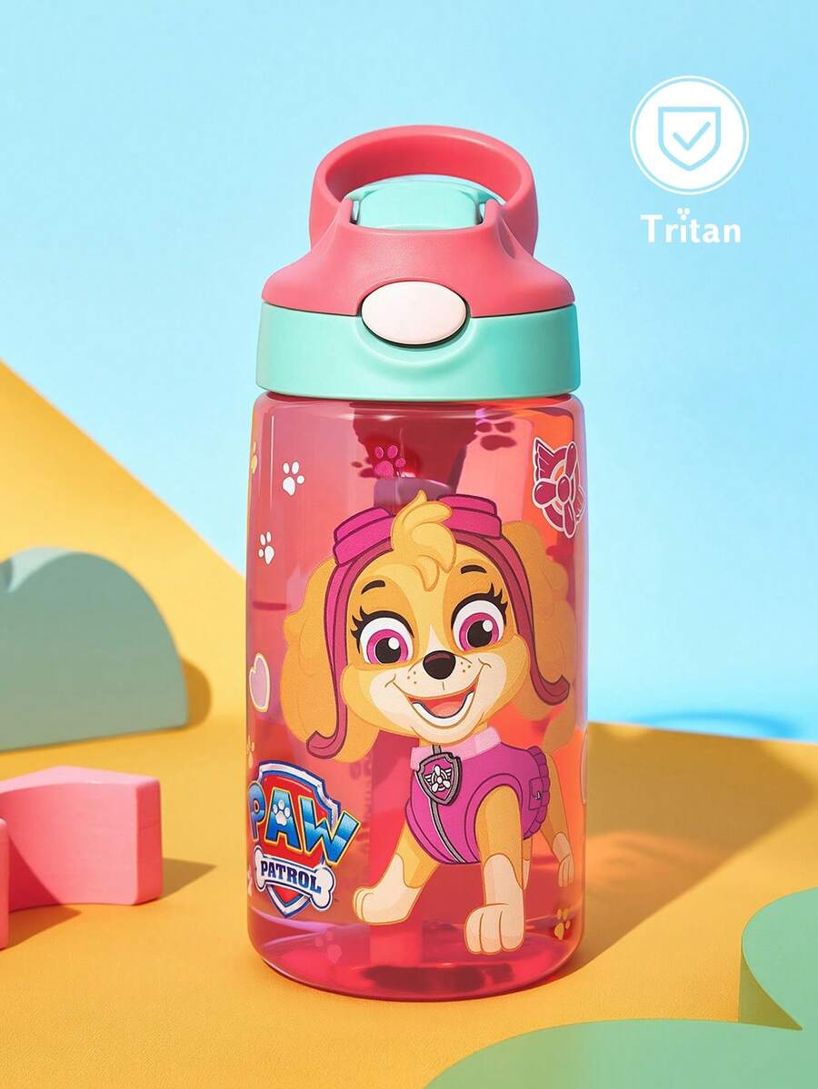 SHEIN | PAW Patrol 16盎司/500毫升卡通圖案水壺，附矽膠吸管與防漏蓋，適合旅行、觀光與學校使用，Tritan材質，返校季 - 紅色 - 查看 1
