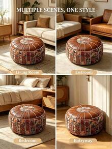 1pc Bohemian Floral Embroidered Storage Ottoman (Without Filling), Soft Hidden Clothing And Toy Storage, Waterproof Pu Leather, Providing Comfortable Experience For Every Home Space, Suitable For Living Room, Bedroom, And Entryway, Single Piece For - Coffee Brown - View 10