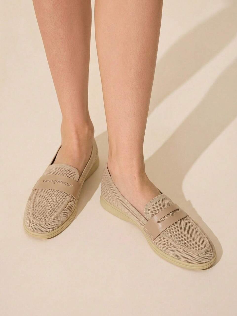 CUCCOO BASICS Fashion Apricot Knitted Surface Comfortable Commuter Women's Flat Loafers Women's Flat Shoes Suitable For Outdoor Shopping And Work Daily Versa