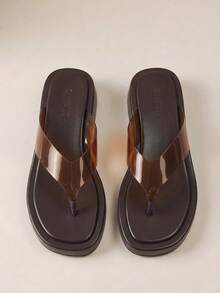 HighSole 春夏新款露趾厚底增高女款涼鞋 適合購物、海邊度假 - 透明棕色 - 查看 1