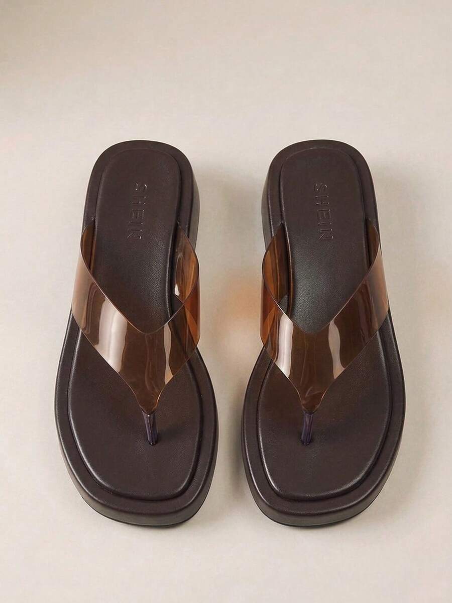 HighSole 春夏新款露趾厚底增高女款涼鞋 適合購物、海邊度假 - 透明棕色 - 查看 1
