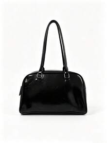 ROMWE 1 Piece Y2K Dark Goth Glossy Boston Bag Girl, Spider Web Skeleton Hand Star Chain Bead Bow Decorative Shoulder Bag, Subculture Hottie Commuter Handbag - Black - View 5