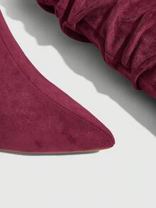 CUCCOO SZL Autumn And Winter Pointed Stiletto Burgundy Suede Piled Boots Pleated Boots Fashion Simple Sexy Nightclub Party High Boots Women Knee Boots High Boots Fall Shoes - Burgundy - View 6
