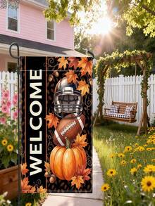 1PC 2D Flat Fall Halloween Orange Football Helmet Welcome Garden Flag, Single-Sided Outdoor Porch Yard Decor For Home, Party, Holiday, Seasonal Display, No Pole - multicolor - View 4