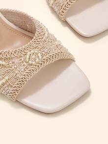 CUCCOO BASICS Women's Fashionable And Sexy Square Toe Woven Fabric Slippers, Medium And High Heels, Painted Thin And Straight Heels. Lightweight And Breathable Slouchy - Apricot - View 5