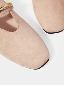 MOTF PREMIUM WOMEN'S DAILY COMMUTE MINIMALIST ELEGANT APRICOT VELVET METAL RING DECOR SLIP-ON FLAT SHOES FALL SHOES - apricot flannel - View 5
