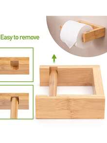 1pc Natural Bamboo Toilet Paper Holder - Wall Mounted With Screws, Easy Install, Removable Wooden Structure, Scandinavian Style Bathroom Kitchen Organizer, Home Decor, Christmas Gift Idea - one size fits all - View 3