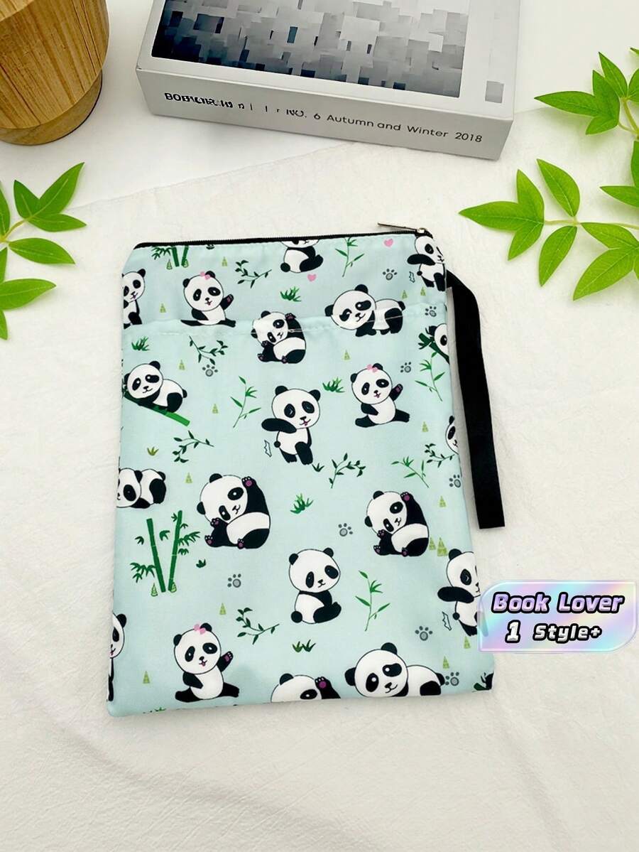 1PC Large Capacity Durable Waterproof Lightweight Portable Zipper Closure File Bag Carry Storage Pouch With Cute Panda Bamboo Leaf Print Pattern For School Office Student Supplies Books Notebooks Documents Folders Travel Vacation Season Gift - multicolor - View 1
