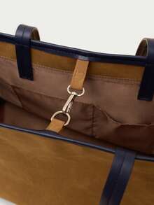 Nöista Tan Suede Effect Tote Bag With Contrasting Navy Blue Handles, Clean Panelled Construction, - Brown - View 7