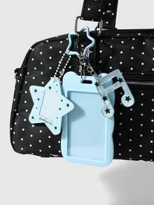 ROMWE Kawaii 1 Fresh And Creative Personality Blue Fine Sparkling Stars, Note Letters Bear Ears Acrylic Campus Card, Student ID Card Cover DIY Keychain Bag Pendant - Blue-25 - View 3
