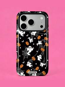 ShellaStory Black Background Halloween Ghost Pumpkin Phone Case, Thickened Anti-Drop Phone Case, Compatible With IPhone 11, 12, 13, 14, 15, 16, 17 Pro Max, A16, A17, A15, A14, A55, A56, A35, A36, S22, 23, S24, S25, A17, A37, A57 - Multicolor - View 2