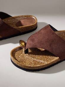 Solecia Metal Decoration Toe Design Retro Women Cool Slippers Vacation Casual Daily Wear - Chocolate Brown - View 11